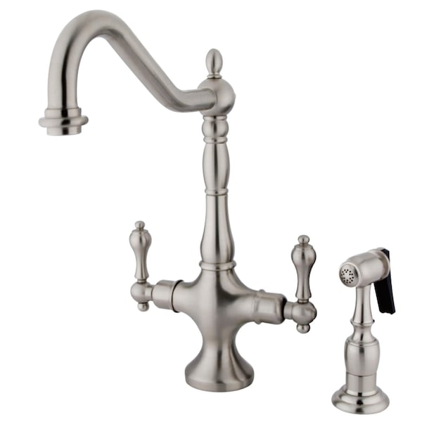 KS1778ALBS Heritage 2-Handle Kitchen Faucet W/ Brass Sprayer, Nickel